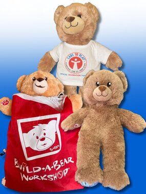 Build-A-Bear Plush Lot 3 Bears Birthday Teddy T-Shirt Bear Backpack Set